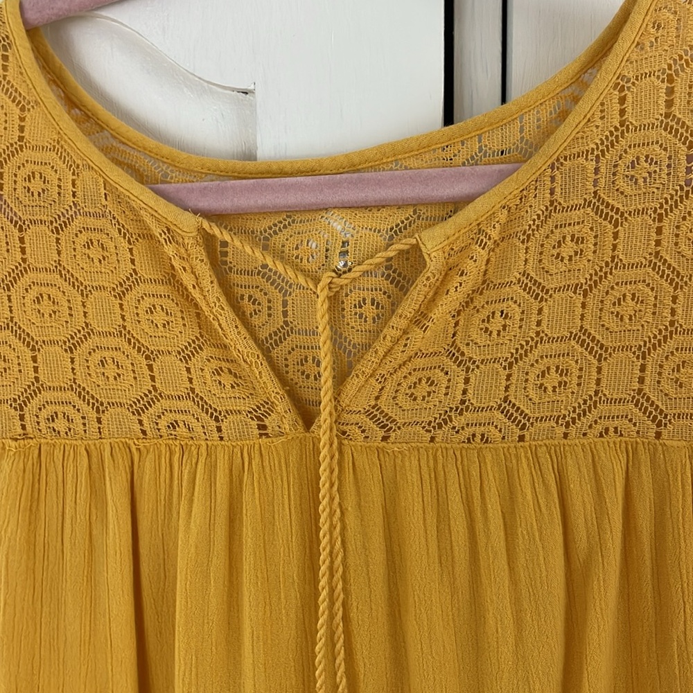 True Craft dress boho Mustard Mini with Lace Accents L - Picture 5 of 9